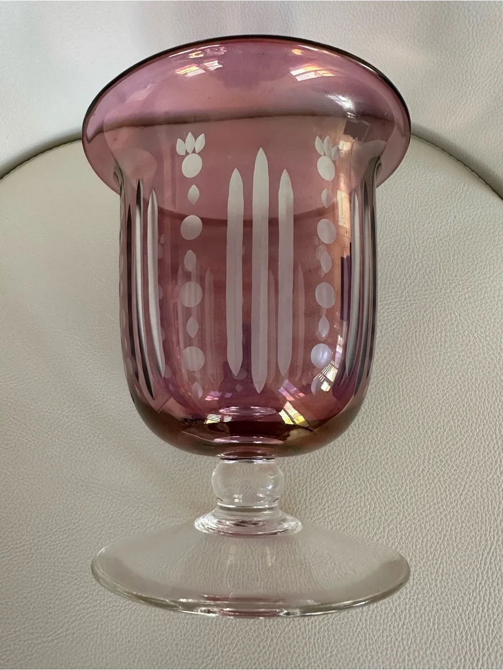 Decorative Pink Etched Glass Pedestal Vase - Home Accents